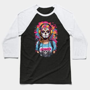 Dia de los Muertos Sugar Skull Girl Baseball T-Shirt